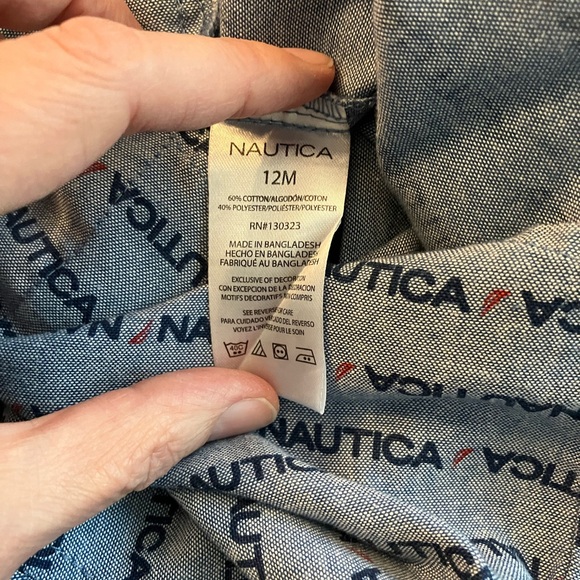 3/$22 NWOT Nautica Blue Button Down Long Sleeve Dress Shirt Boys Collar Size 12M - Picture 6 of 7